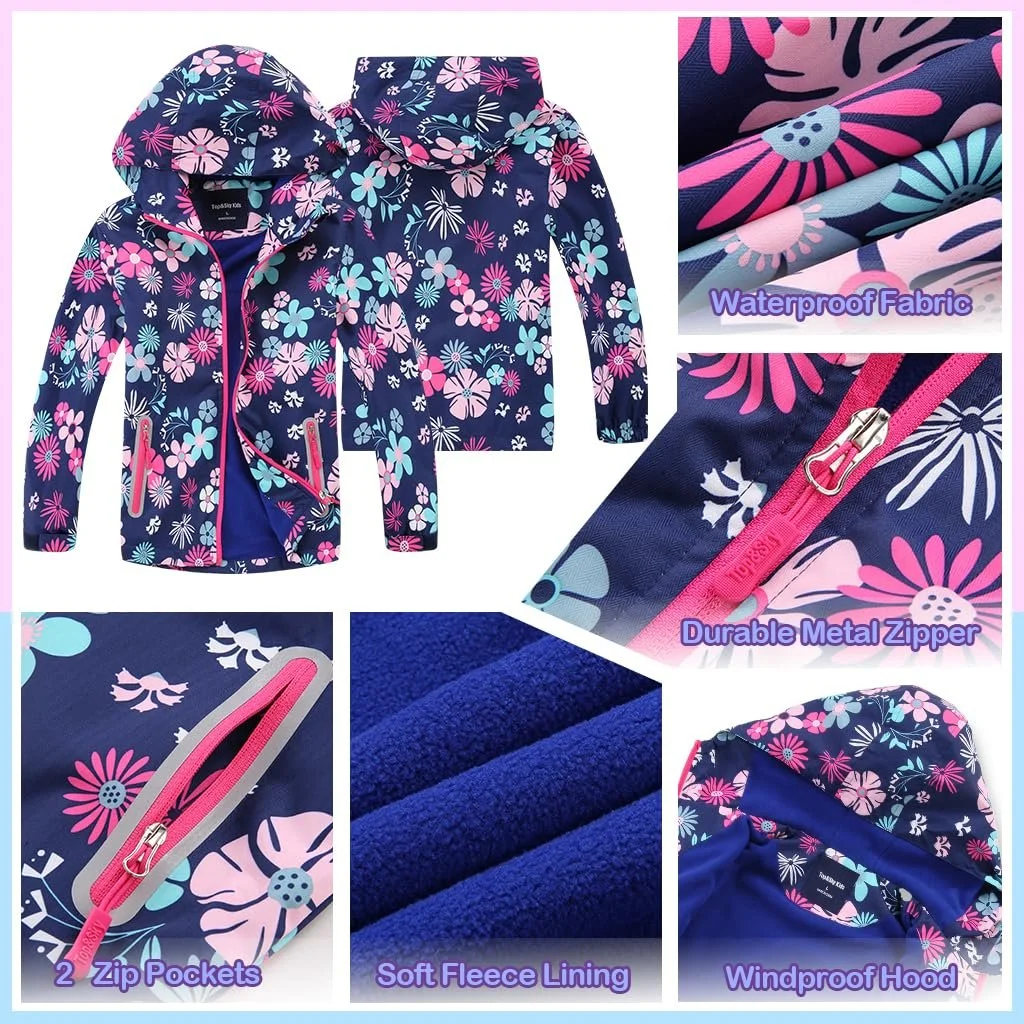 Софтшелл куртка Hovkib для девочек, легкая водонепроницаемая куртка от дождя, ветрозащитная водонепроницаемая куртка с капюшоном для походов, возраст 3-12, фото №3