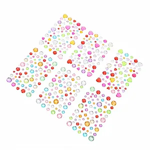 12 листов Наклейки со стразами для лица Стразы для лица Клей для лица Стразы для макияжа Сердце Стразы для ногтей Ювелирные изделия для ногтей Сердце Самоцветы для лица Наклейки - Фото 1