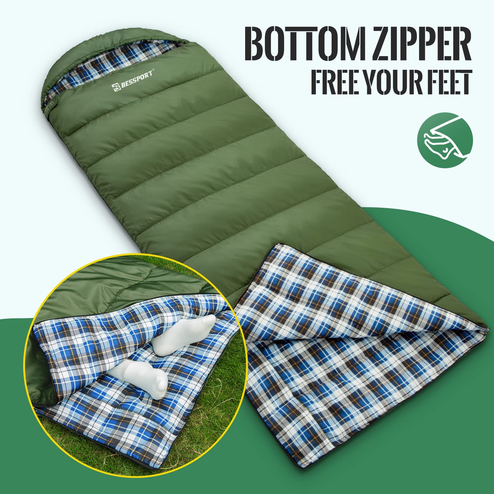 Спальний мішок Bessport 1 і 2 особи Літній Ультралегкий 3 Сезони Теплий бавовняний наповнювач Водонепроникний, фото №4 Спальний мішок Bessport 1 і 2 особи Літній Ультралегкий 3 Сезони Теплий бавовняний наповнювач Водонепроникний, фото №4