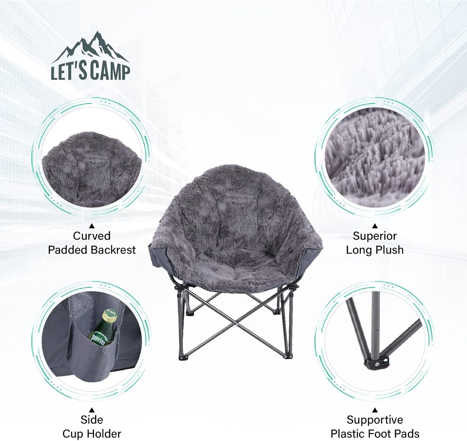 Розкладне крісло для кемпінгу LET'S CAMP Moonchair / до 160 кг / Сірий, фото №3 Розкладне крісло для кемпінгу LET'S CAMP Moonchair / до 160 кг / Сірий, фото №3
