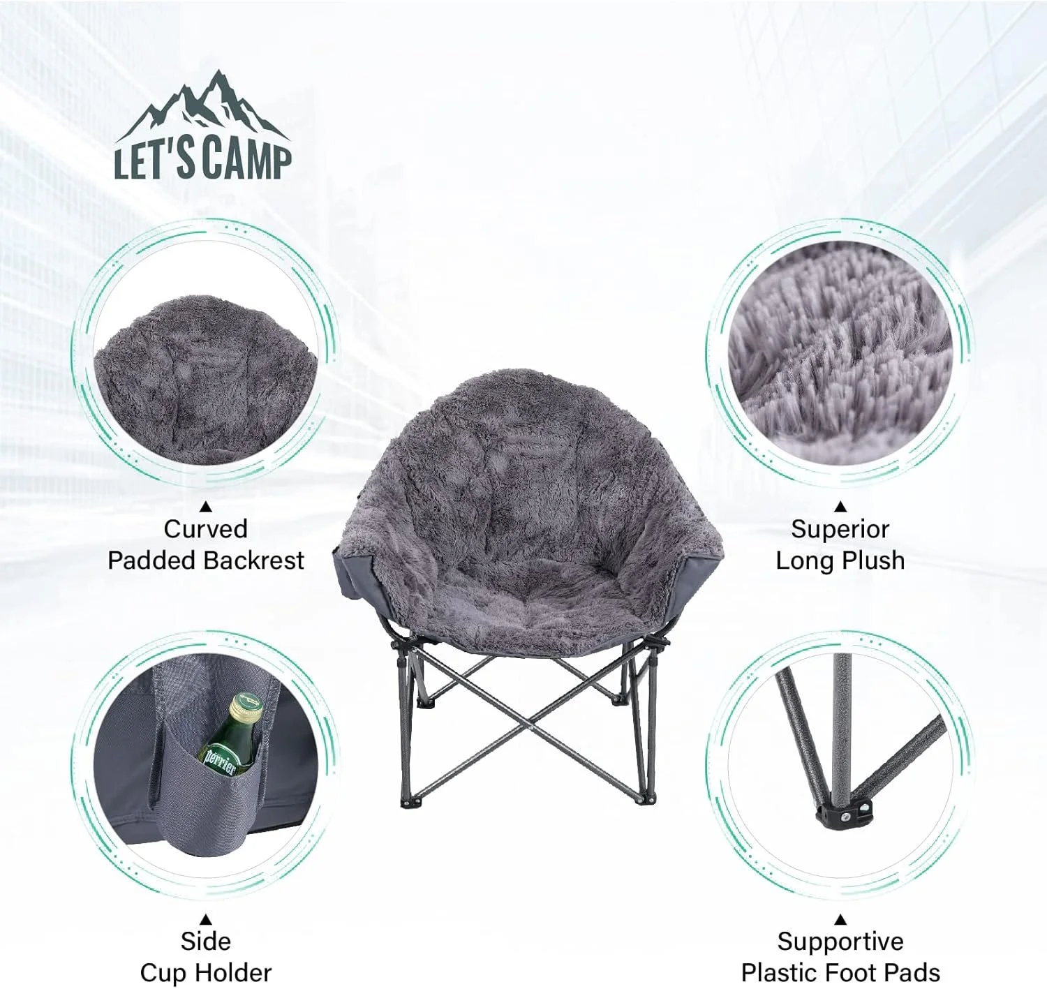 Розкладне крісло для кемпінгу LET'S CAMP Moonchair / до 160 кг / Сірий, фото №3 Розкладне крісло для кемпінгу LET'S CAMP Moonchair / до 160 кг / Сірий, фото №3