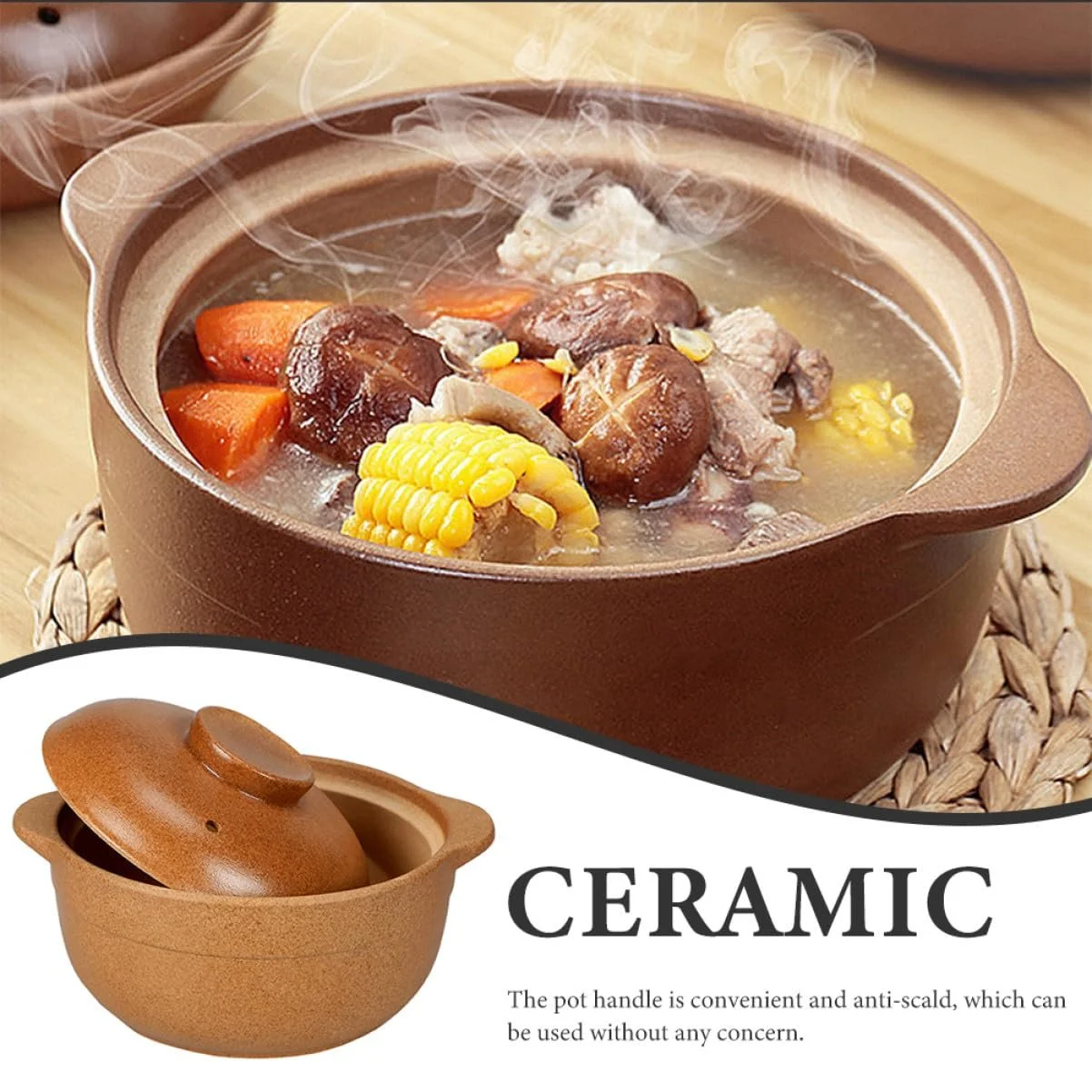 Каструля для тушкування керамічна з кришкою термостійка антиковзні ручки, фото №7