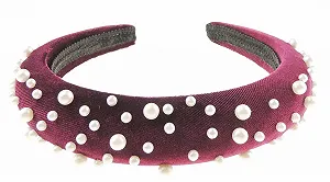 Обруч для волос Glamour Girlz Искусственный жемчуг Бордовый - Фото 1