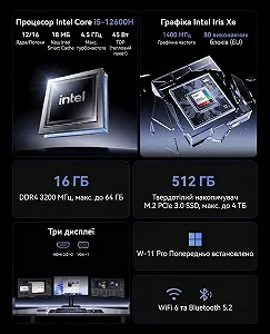 Міні ПК NiPoGi CK10 / Intel Core i5-12450H / RAM 16GB / SSD 512GB / 2 x HDMI / 1 x LAN / Wi-Fi 6 / Bluetooth 5.2 / Windows 11 / Сірий synthetic.ua - Фото 1