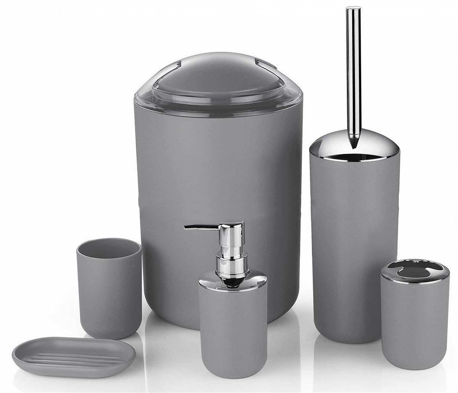 Набір аксесуарів для ванної кімнати Icegrey Modern Design, 6 предметів пляшка для лосьйону, тримач для зубних щіток, стакан, мильниця, туалетний йоржик, відро для сміття, фото №1