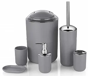 Набор аксессуаров для ванной комнаты Icegrey Modern Design, 6 предметов бутылка для лосьона, держатель для зубных щеток, стакан, мыльница, туалетный ершик, мусорное ведро - Фото 1