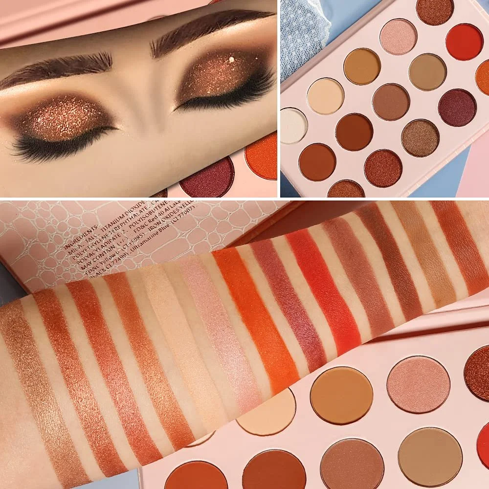 Палетка теней DE'LANCI Professional Warm Natural Bronze Tone 15 Colours Розовое золото, фото №4