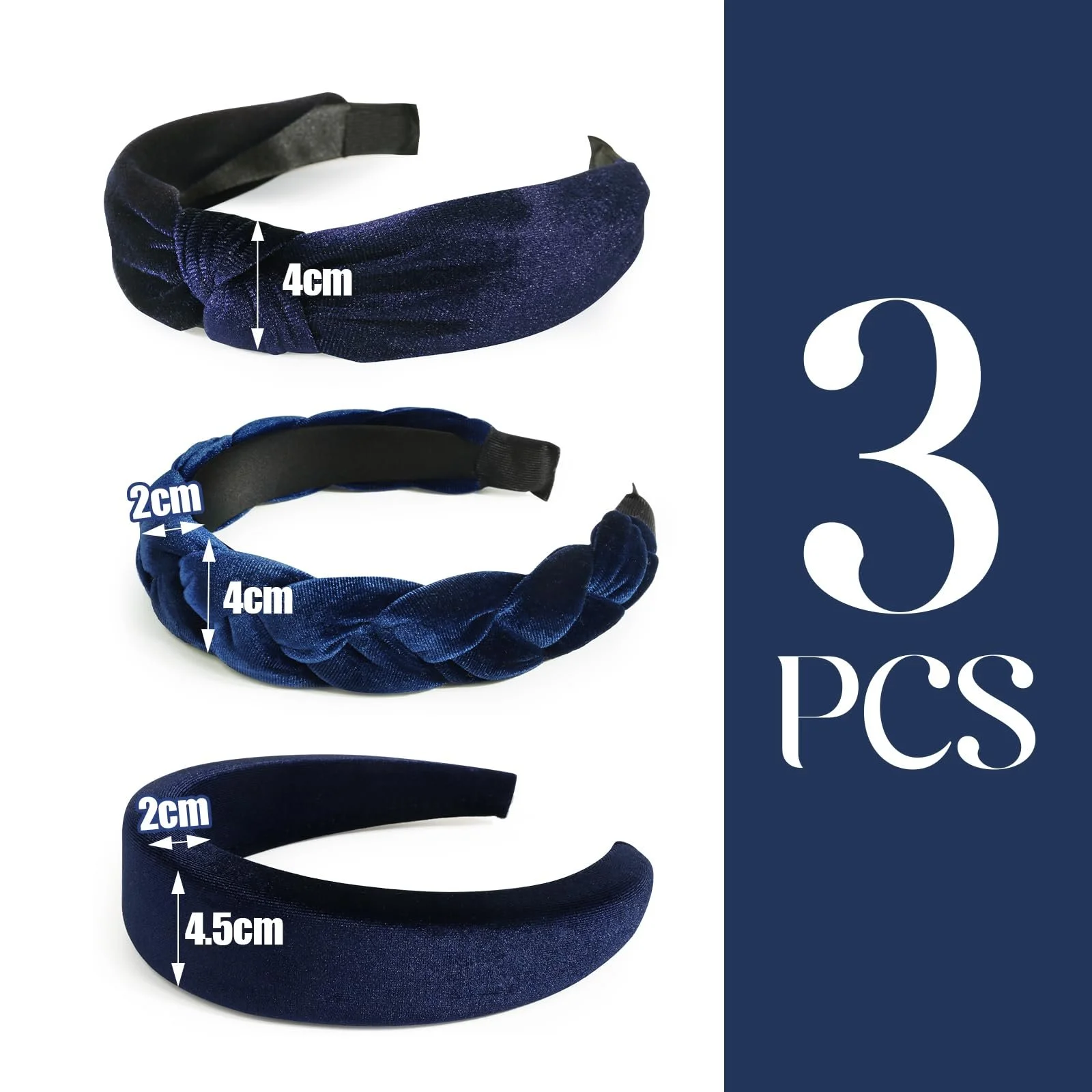 Набір обручів на голову 3 шт. Оксамитова, фото №2