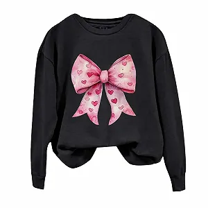 Легкий Женский Свитшот с Длинными Рукавами и Бантом, Женские Топы на День Святого Валентина, Свитшот с Длинными Рукавами и Милым Принтом "Любовь", Повседневная Блузка-Рубашка synthetic.ua - Фото 1