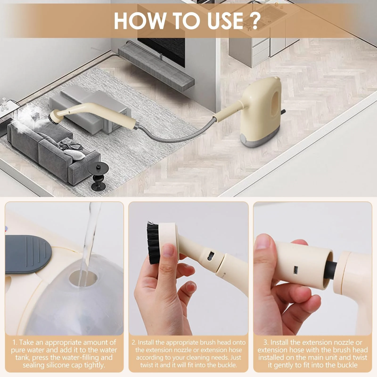 Пароочиститель ручной 1200 Вт 300 мл 3 бар, фото №7