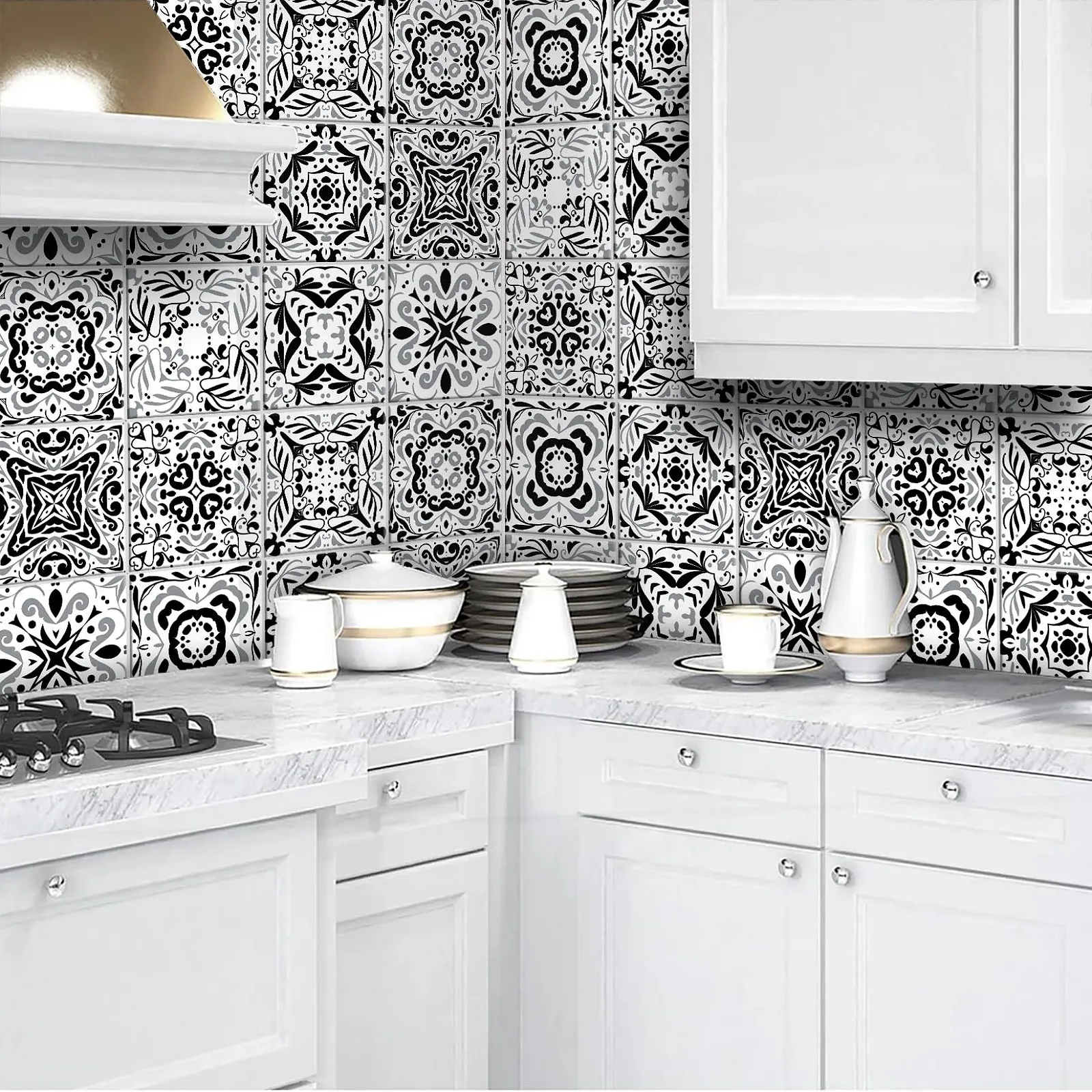 Наклейки для плитки TOARTI Pack of 18 Mosaic 15 x 15 см Чорно-сіро-білі, фото №3