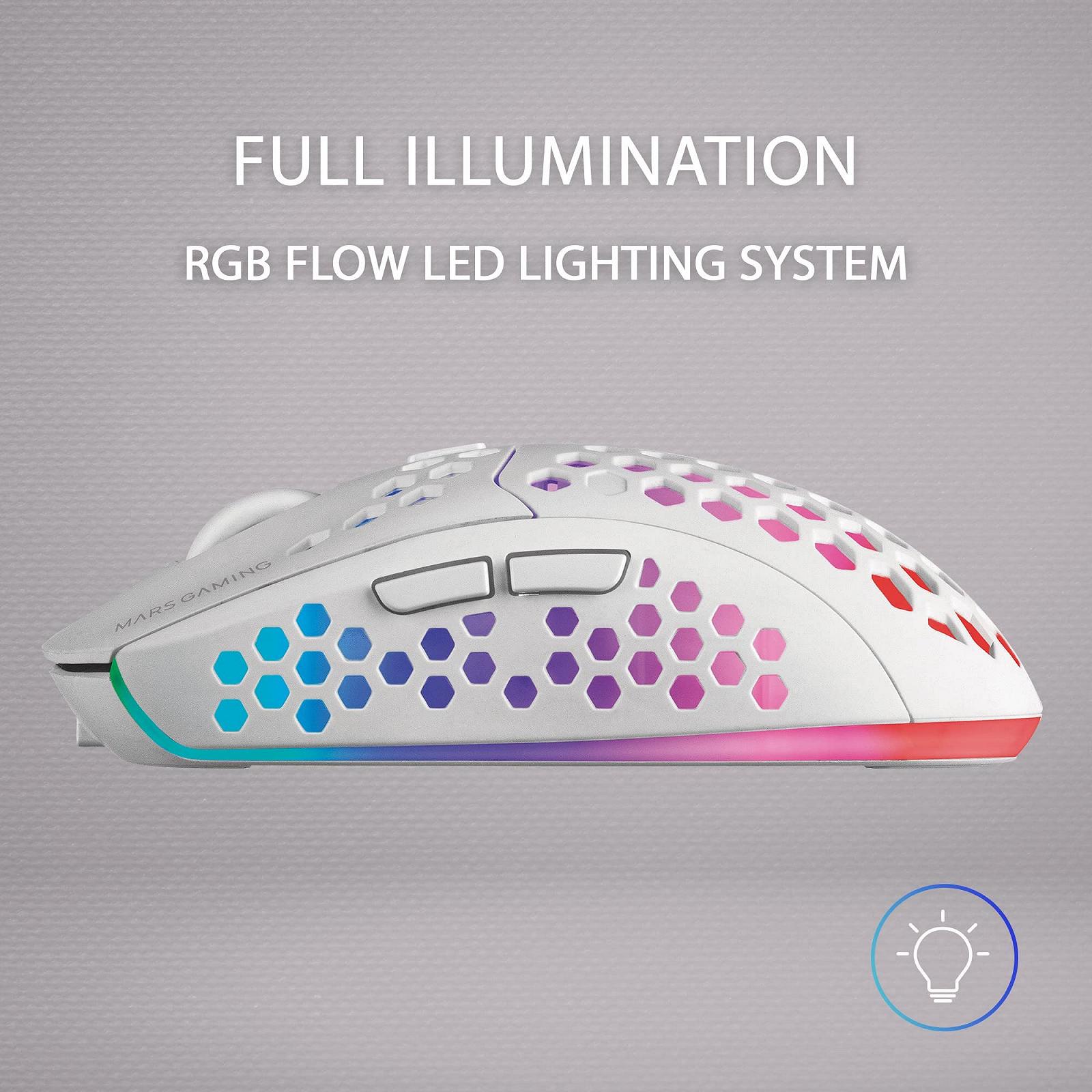 Мышь Беспроводная Игровая Mars Gaming MMW3W RGB Flow Сверхлегкая 79г 3200DPI Белая, фото №4