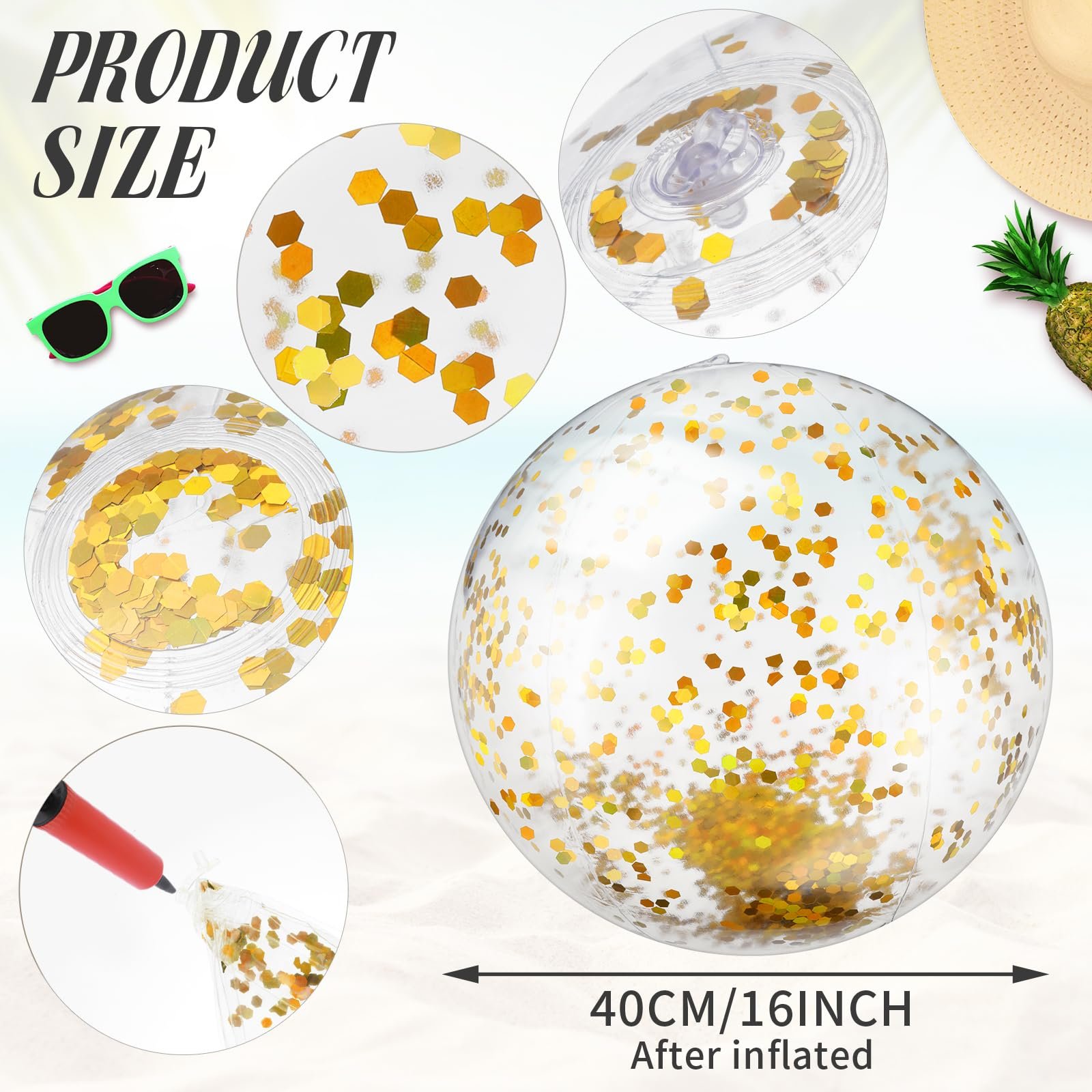 Надувний м'яч 2 шт Glitter Водяний м'яч 40 см Золотий + Синій, фото №2
