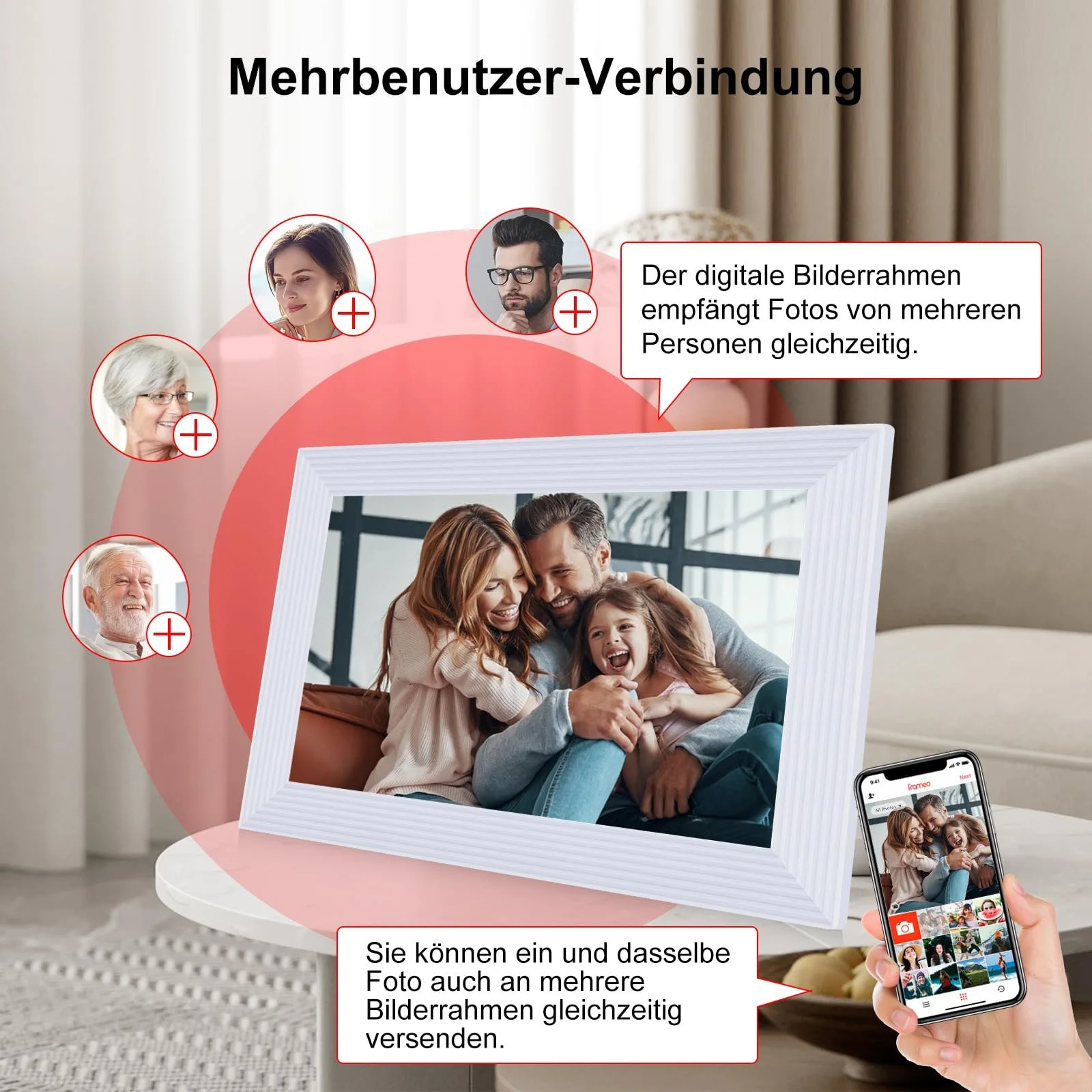 Цифровая фоторамка Frameo 10.1 дюйма HD IPS Touchscreen WiFi 32 GB Белая, фото №6