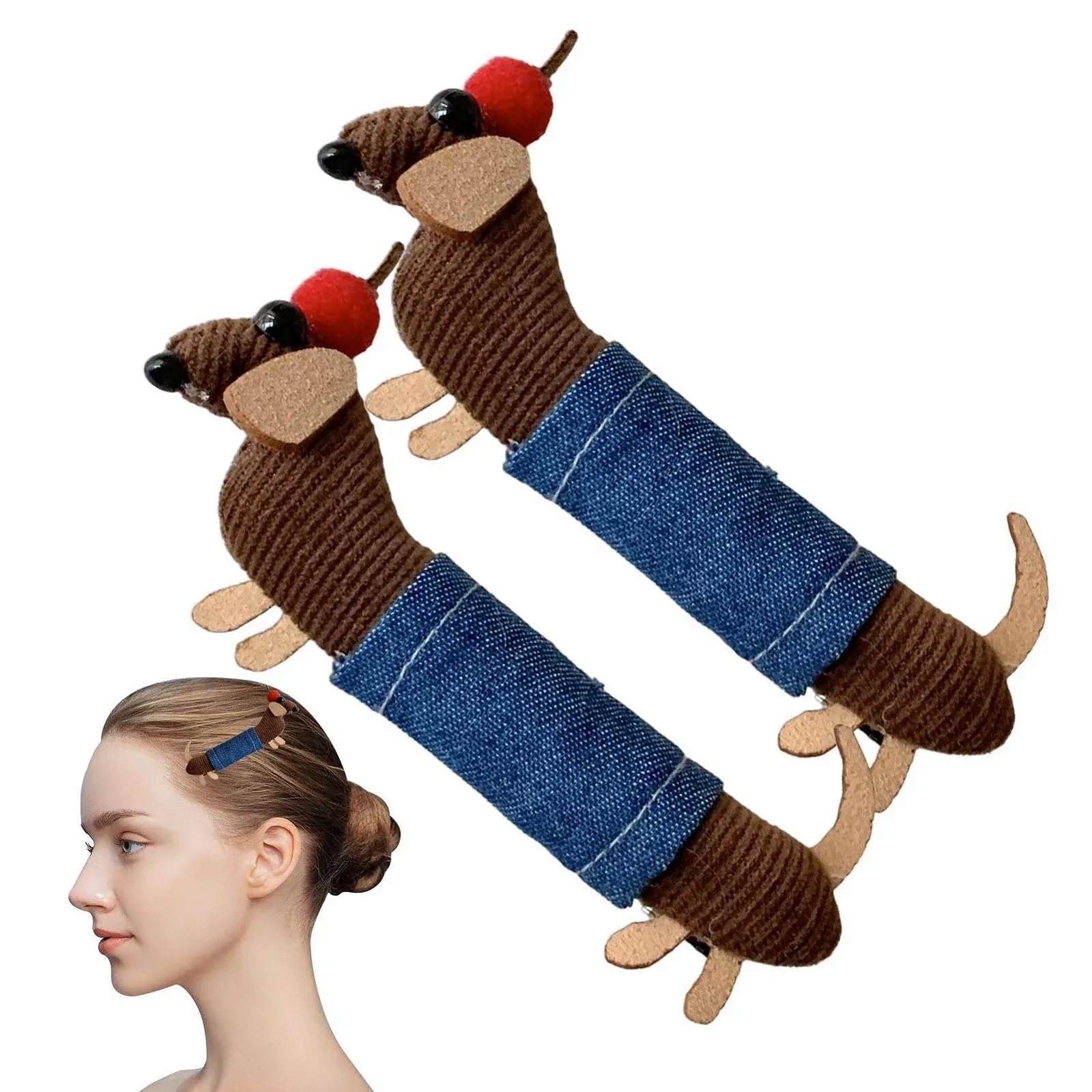 Заколка для волос Такса Набор 2 шт. Боковая заколка для хвостика 10 см, фото №8