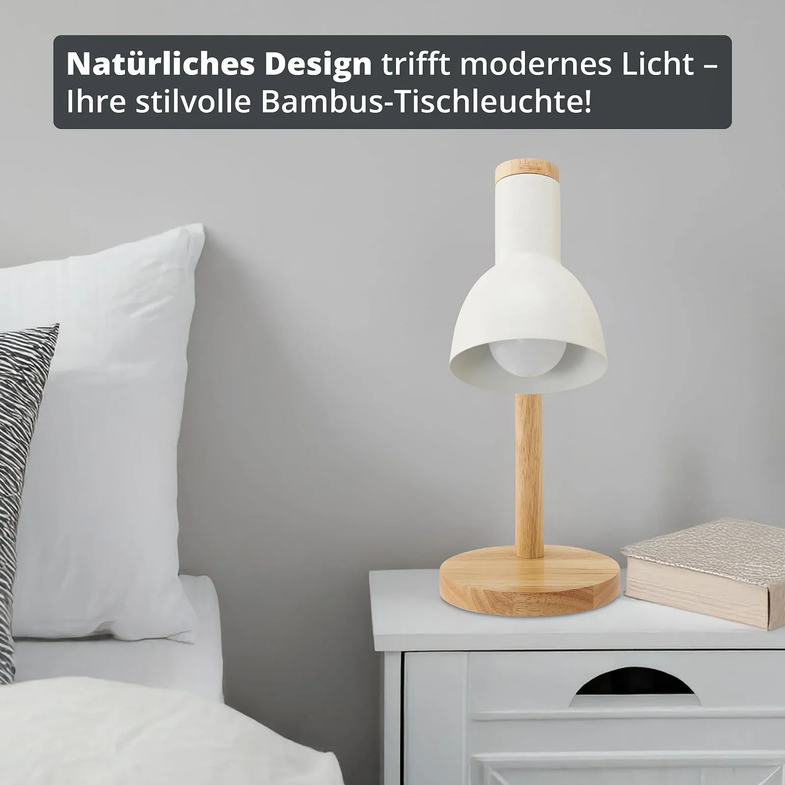 Настільна лампа KHG Бамбук Метал E27 42 см Біла, фото №7