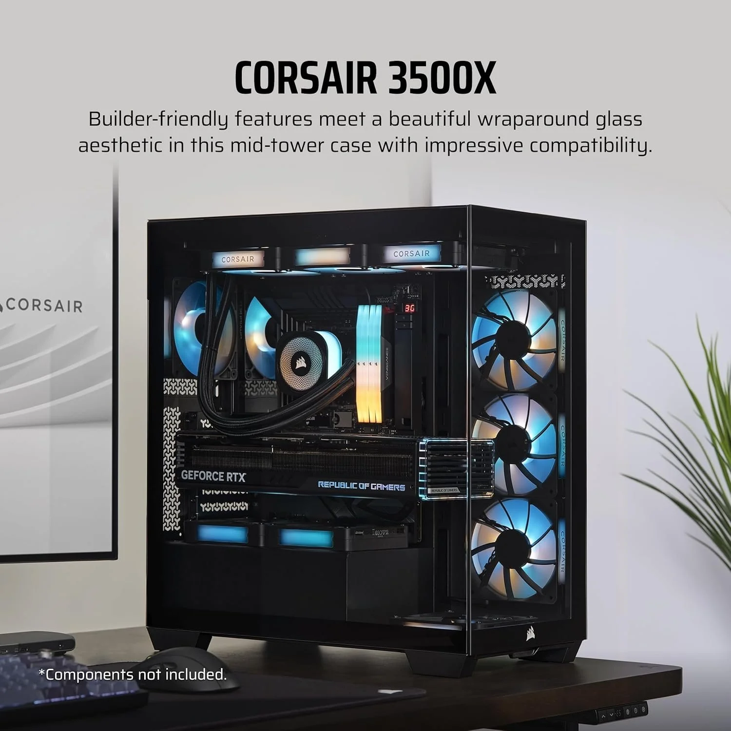 Корпус для ПК CORSAIR 3500X ATX панорамне загартоване скло Чорний, фото №3 Корпус для ПК CORSAIR 3500X ATX панорамне загартоване скло Чорний, фото №3