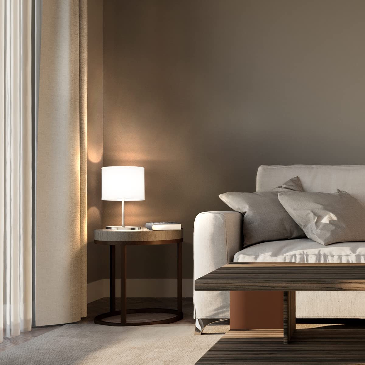 Настільна лампа Fischer & Honsel Modena матовий нікель, тканинний плафон білий чинц, 20х10х27 см, з вимикачем на шнурі, 1x E14 макс. 25 Вт, фото №3