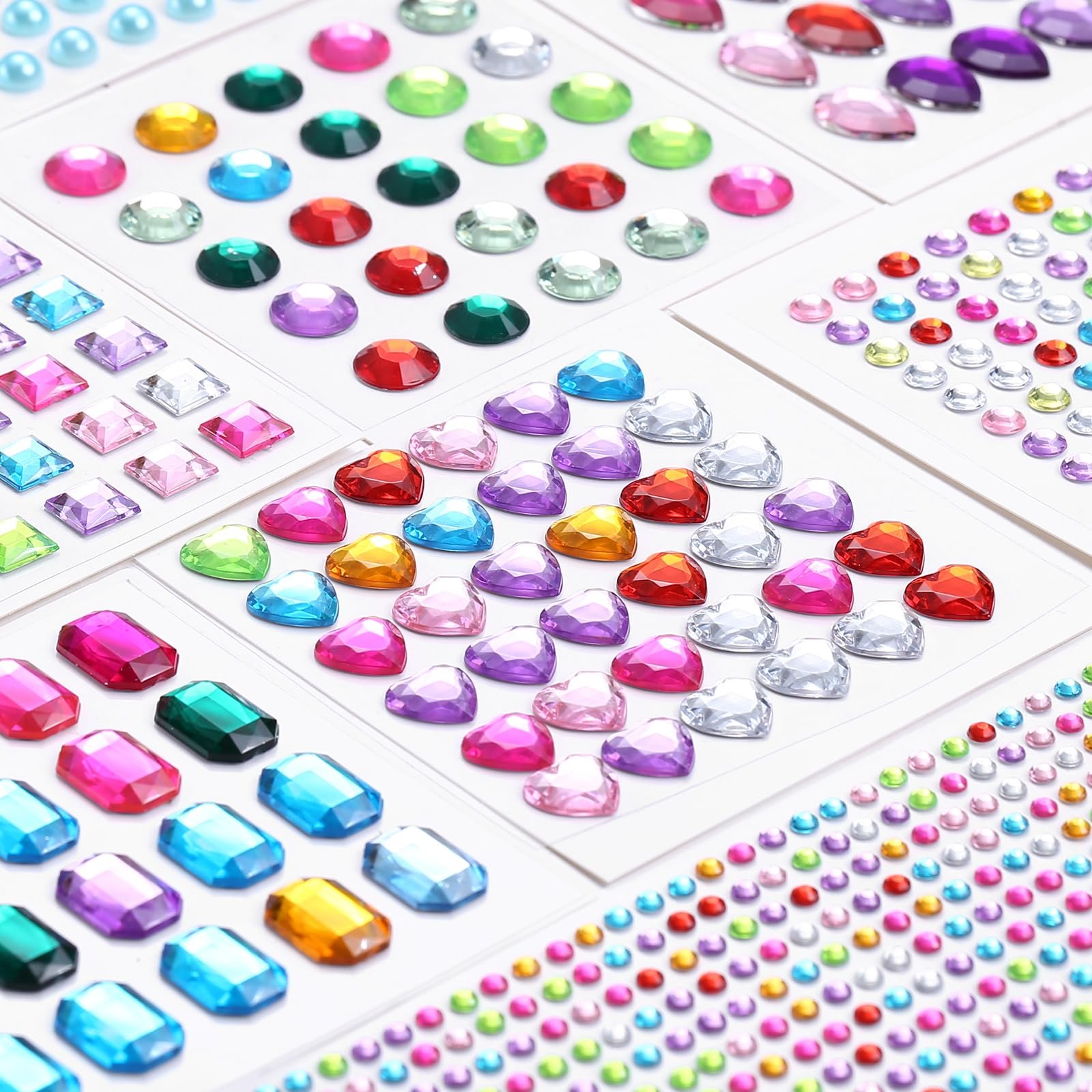 Стразы Naler, набор 1786 шт, самоклеящиеся, блестящие, 15 листов, разноцветные, фото №3