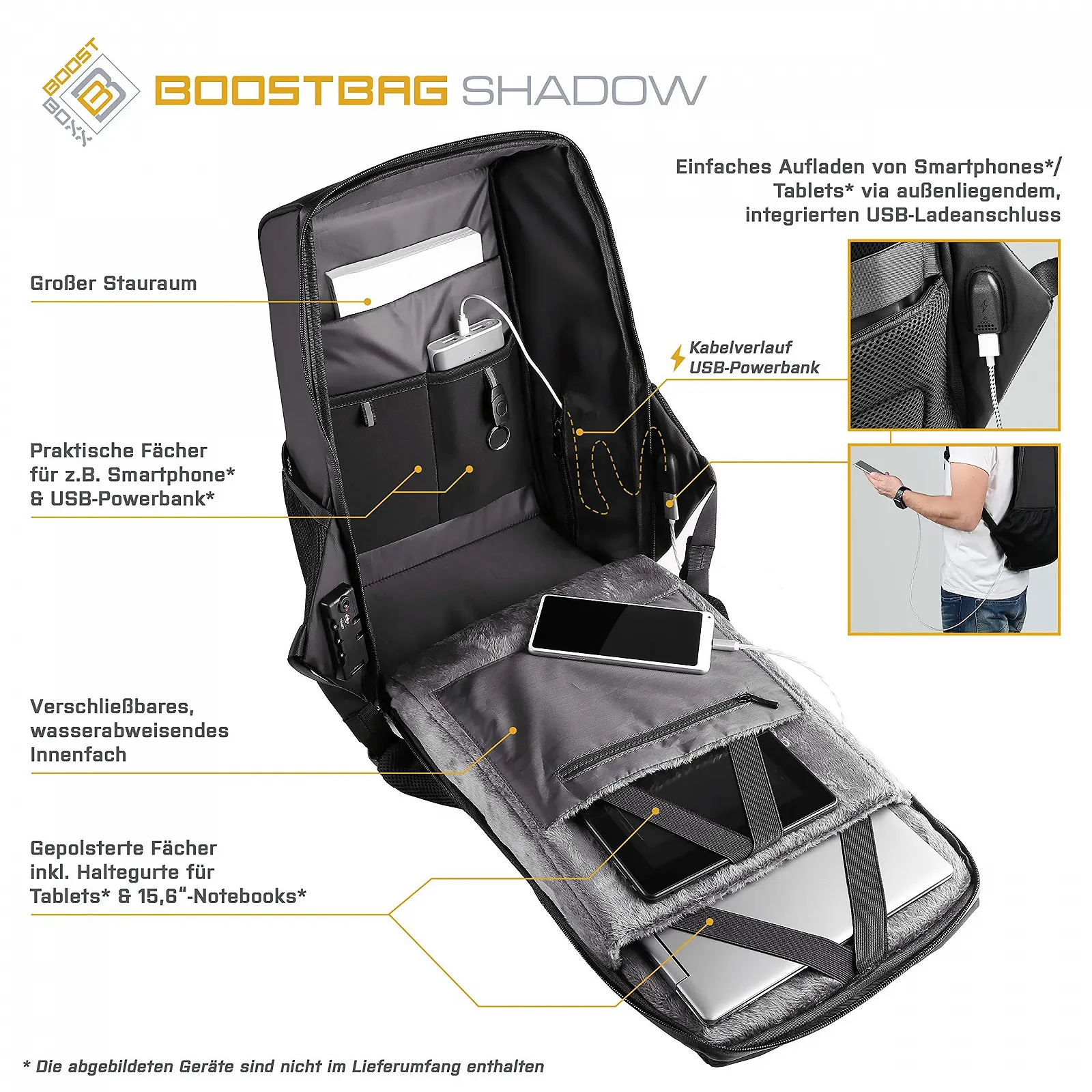 Рюкзак для ноутбука Boostboxx BoostBag Shadow антикрадіжний 15.6 дюймів TSA USB RFID, фото №5 Рюкзак для ноутбука Boostboxx BoostBag Shadow антикрадіжний 15.6 дюймів TSA USB RFID, фото №5