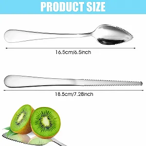 Ложка для грейпфрута Giantree Набор из 3 предметов, нержавеющая сталь, 2 ложки для грейпфрута из нержавеющей стали и 1 нож для грейпфрута Ложка для фруктов с зазубренным краем для киви яблок грейпфрутов synthetic.ua - Фото 1