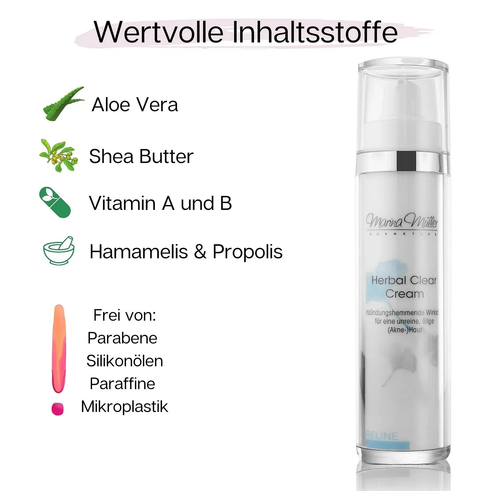 Крем для обличчя Marina Müller Cosmetics Herbal Clear Cream проти старіння для жирної та проблемної шкіри 100% Made in Germany, фото №2