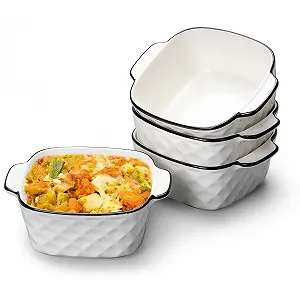 Формы для запекания Набор из 4 шт Квадратные Керамические с ручками Белый - Фото 1