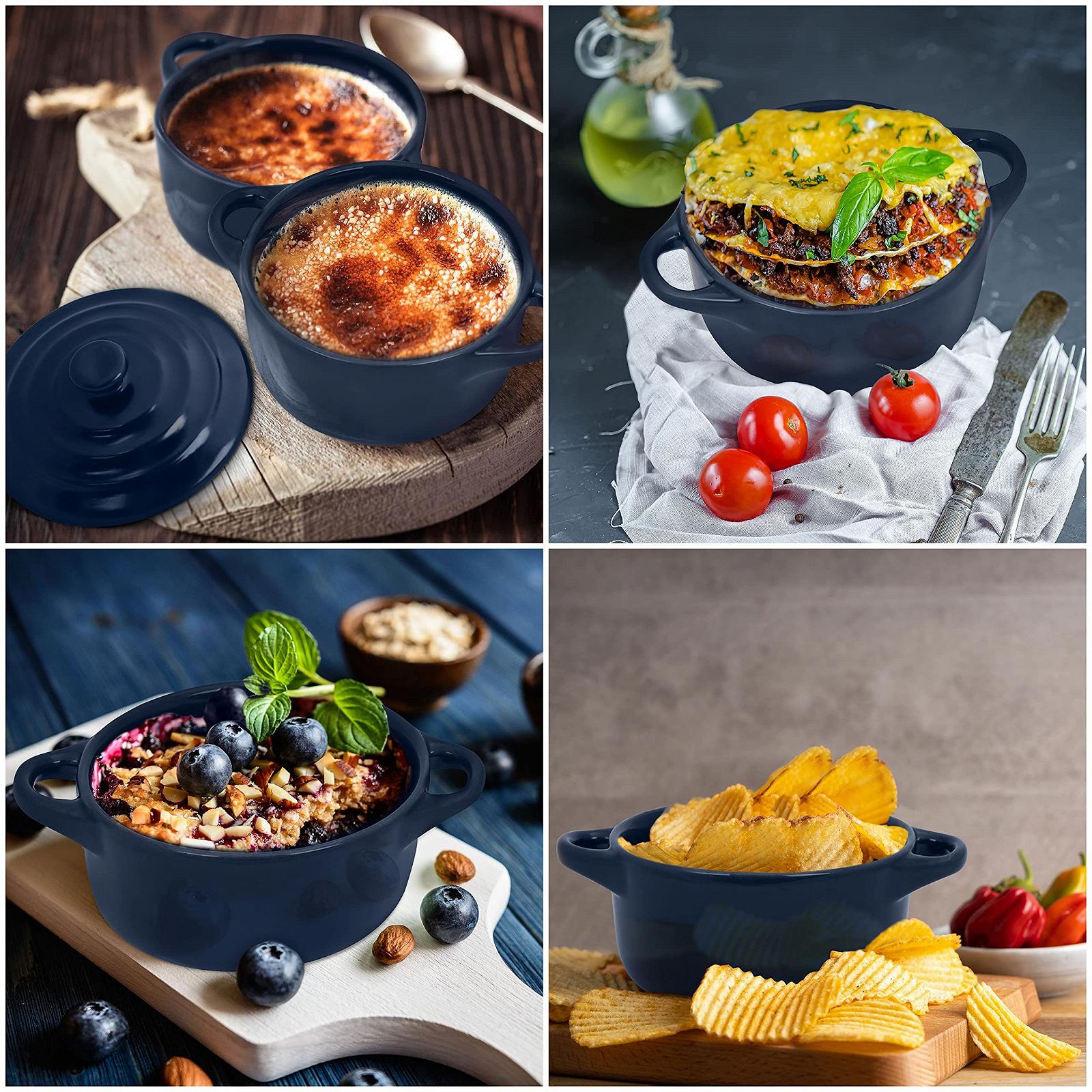 Формы для запекания Belle Vous Набор 4 шт Керамические с крышкой 177 мл Круглые Темно-синие, фото №7