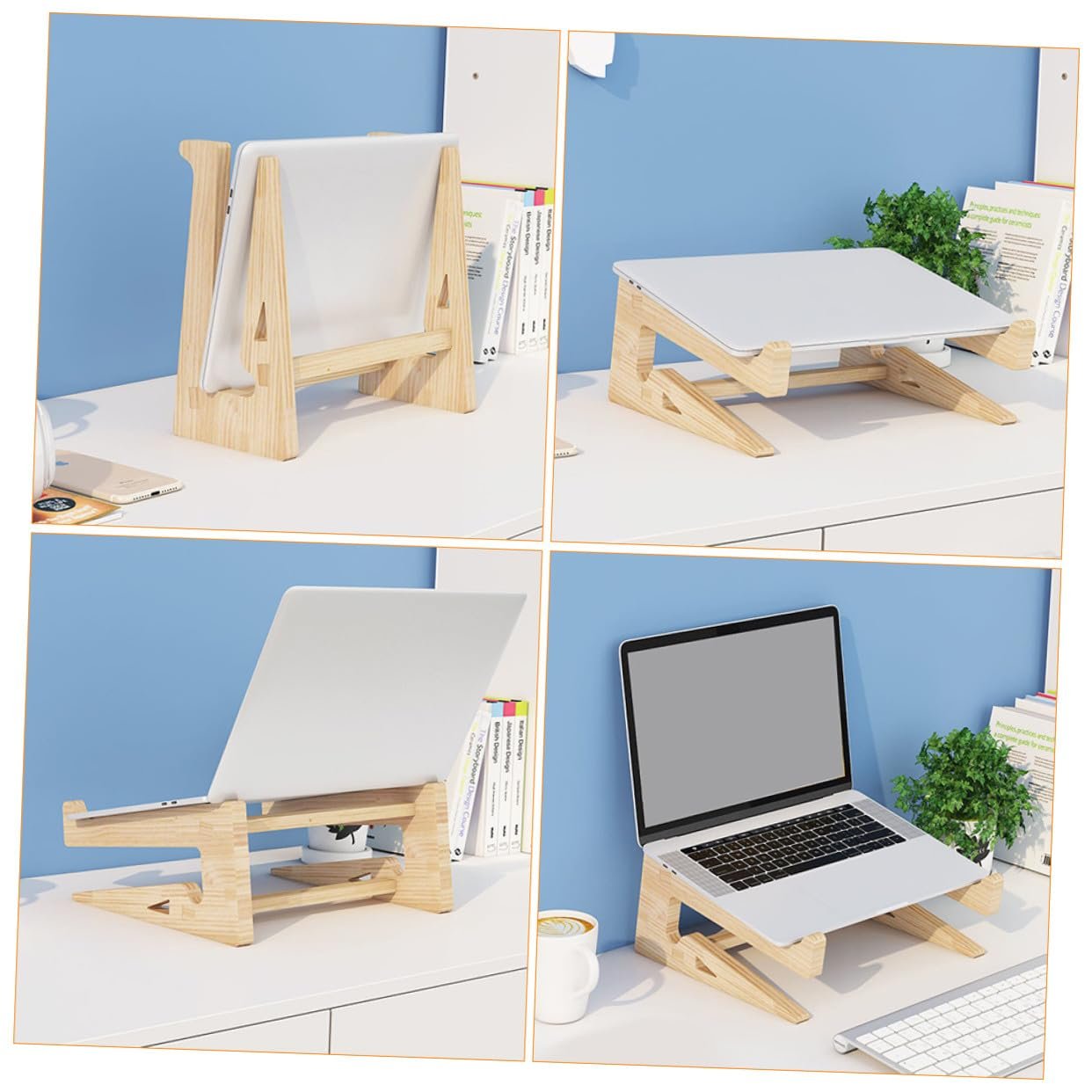 Практичная подставка для ноутбука из массива дерева, эргономичный держатель для компьютера для ноутбуков, открытый дизайн для естественной вентиляции, улучшенная осанка, стабильная настольная подставка, фото №4
