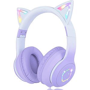 Наушники Usoun для детей с Bluetooth, детские накладные наушники с ограничением громкости 85 дБ, с LED подсветкой, складные HD стерео наушники, беспроводные и с кабелем, с встроенным микрофоном для мобильного телефона - Фото 1