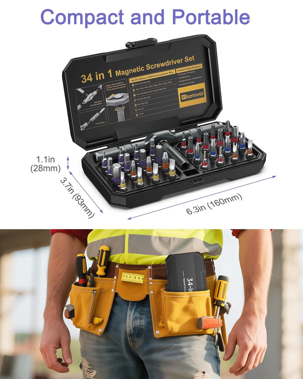 Набір реверсивних викруток 34 в 1 з магнітною рукояткою та 32 бітами S2, фото №7