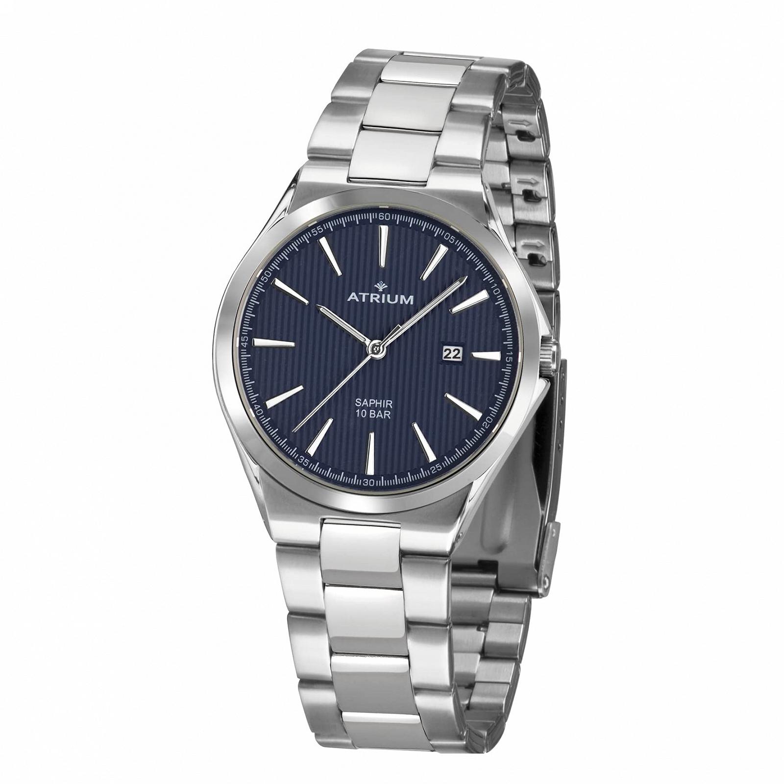 Часы Atrium A33-35 Мужские Аналоговые Кварцевые Нержавеющая сталь Сапфировое стекло с нержавеющим браслетом и указателем даты Серебристый Синий, фото №1 Часы Atrium A33-35 Мужские Аналоговые Кварцевые Нержавеющая сталь Сапфировое стекло с нержавеющим браслетом и указателем даты Серебристый Синий, фото №1