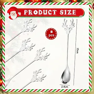 Набор из 8 ложек из нержавеющей стали Рождественские кофейные synthetic.ua - Фото 1
