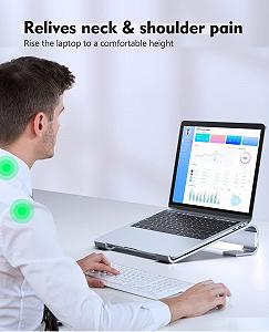 Подставка для ноутбука Soqool Алюминиевая Вентилируемая Эргономичная Совместима с MacBook Air/Pro, Dell XPS, HP (11-17.3 дюймов) Серебристая synthetic.ua - Фото 1