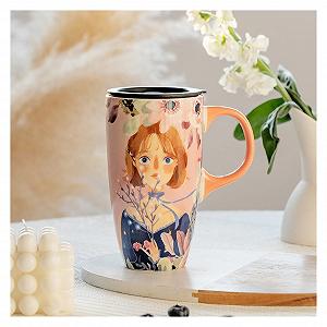 Велика Керамічна Кружка з Кришкою та Ложкою для Офісу та Дому - Фото 1