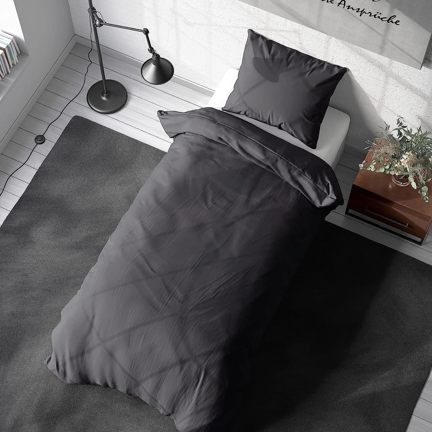 Комплект постільної білизни Visaggio 4 шт. 155 x 220 см мікрофібра однотонний на блискавці антрацит, фото №2