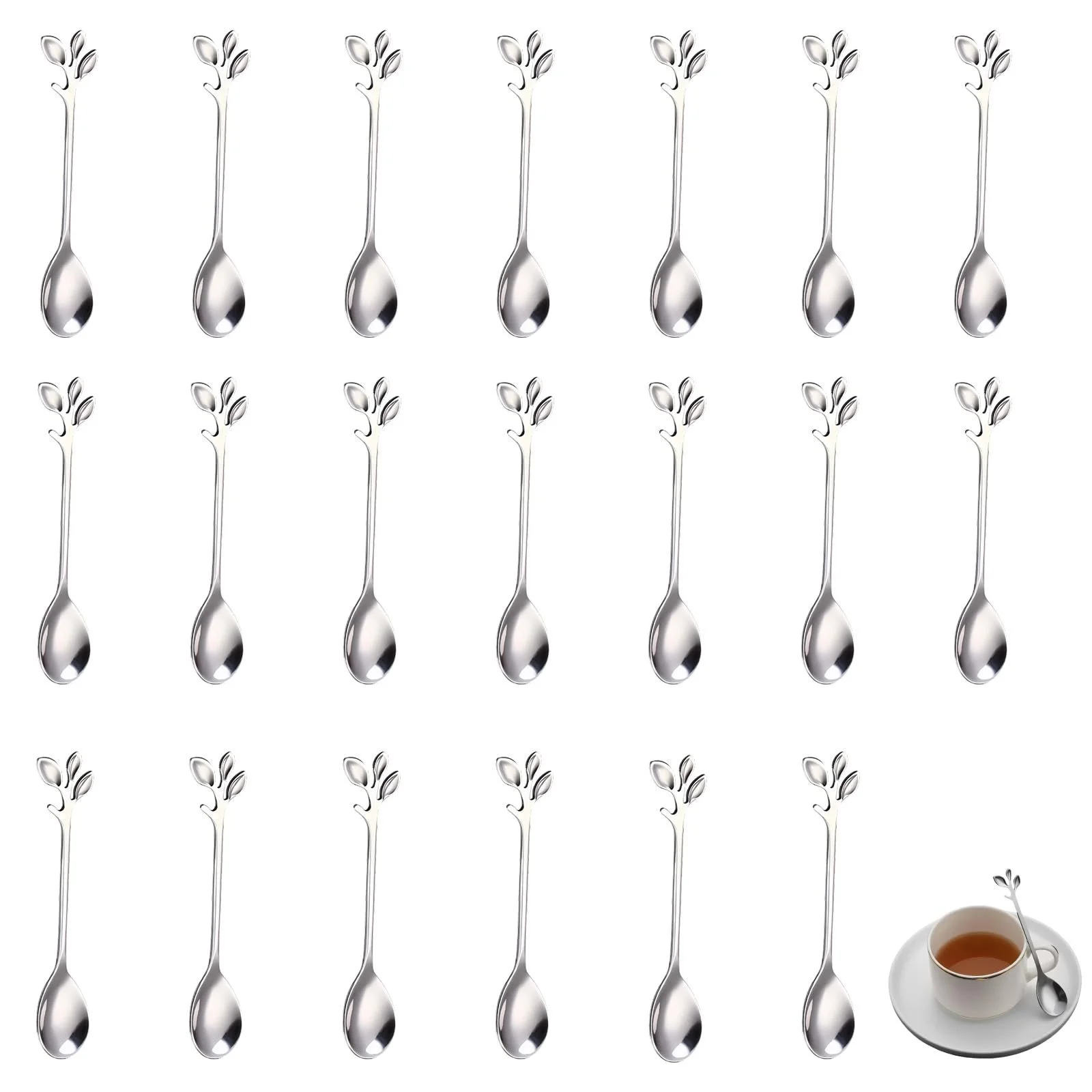 Ложка Кавова Лист з нержавіючої сталі Срібло Маленька, фото №1