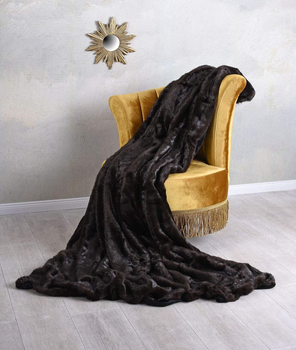 Покривало Palazzo Luxury зі штучного хутра норки 160 x 200 см з м'якою флісовою підкладкою для зимового тепла pda001, фото №4