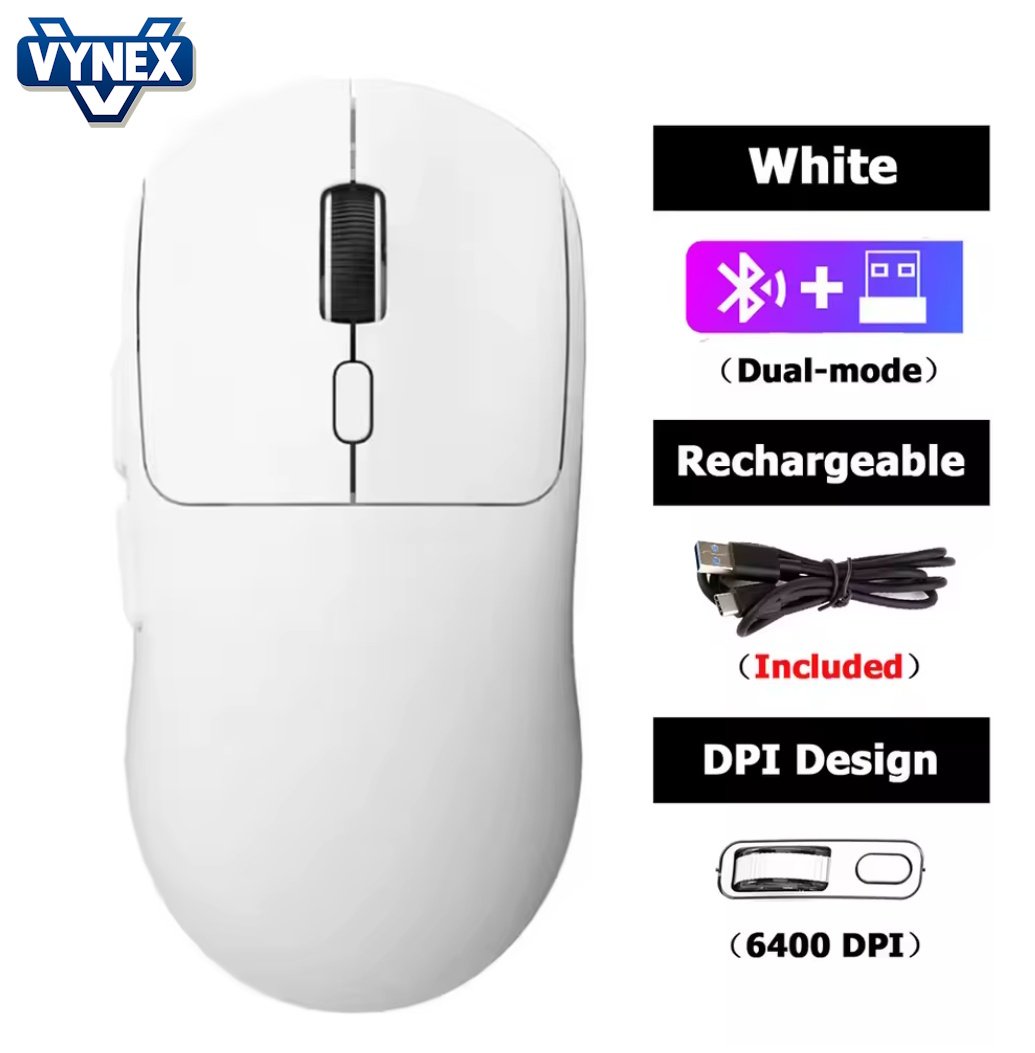 Миша безпровідна VYNEX M348 6400DPI 1000Hz 500mAh White, фото №1