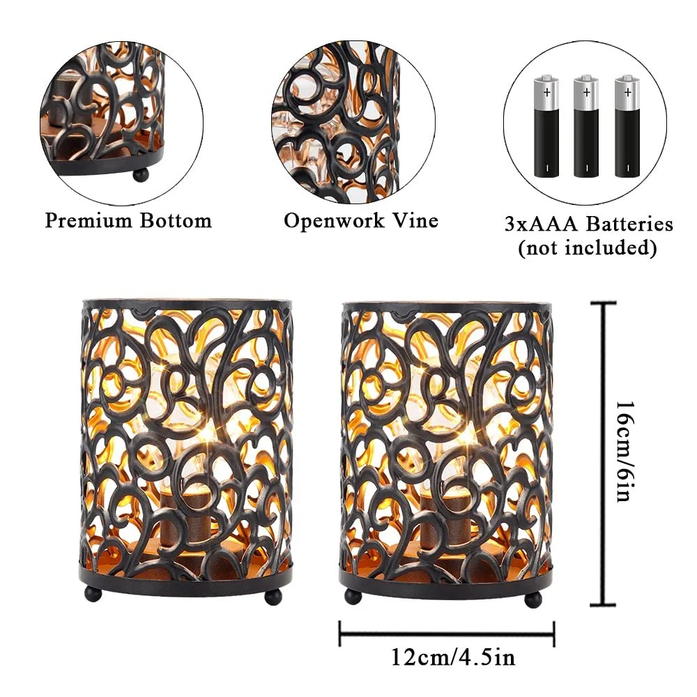 Настільна лампа JHY DESIGN Vintage 16 см Таймер 6 годин Металева Чорна (2 шт), фото №2