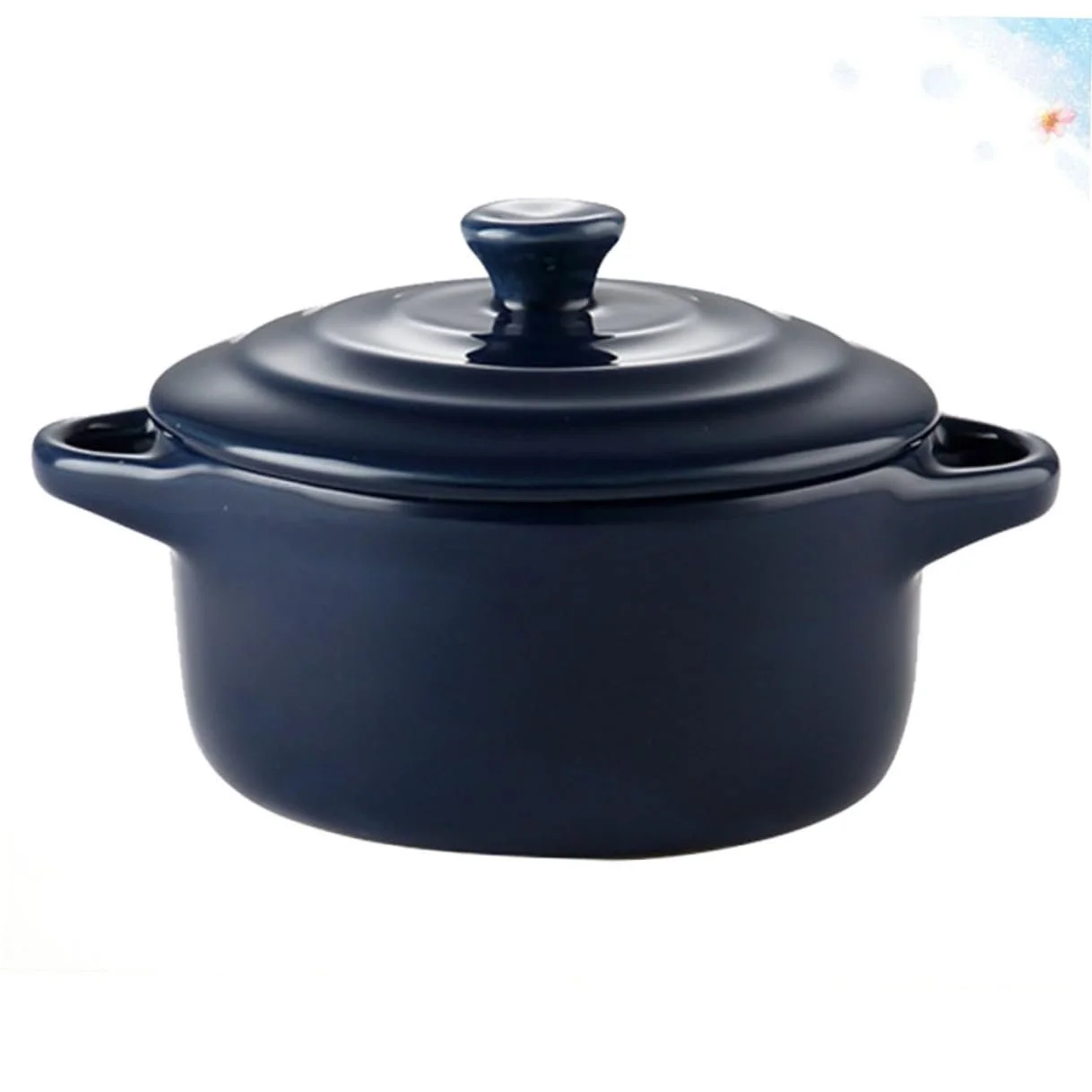 Миска-кастрюля керамическая Lurrose с крышкой и двойной ручкой Темно-синяя, фото №6