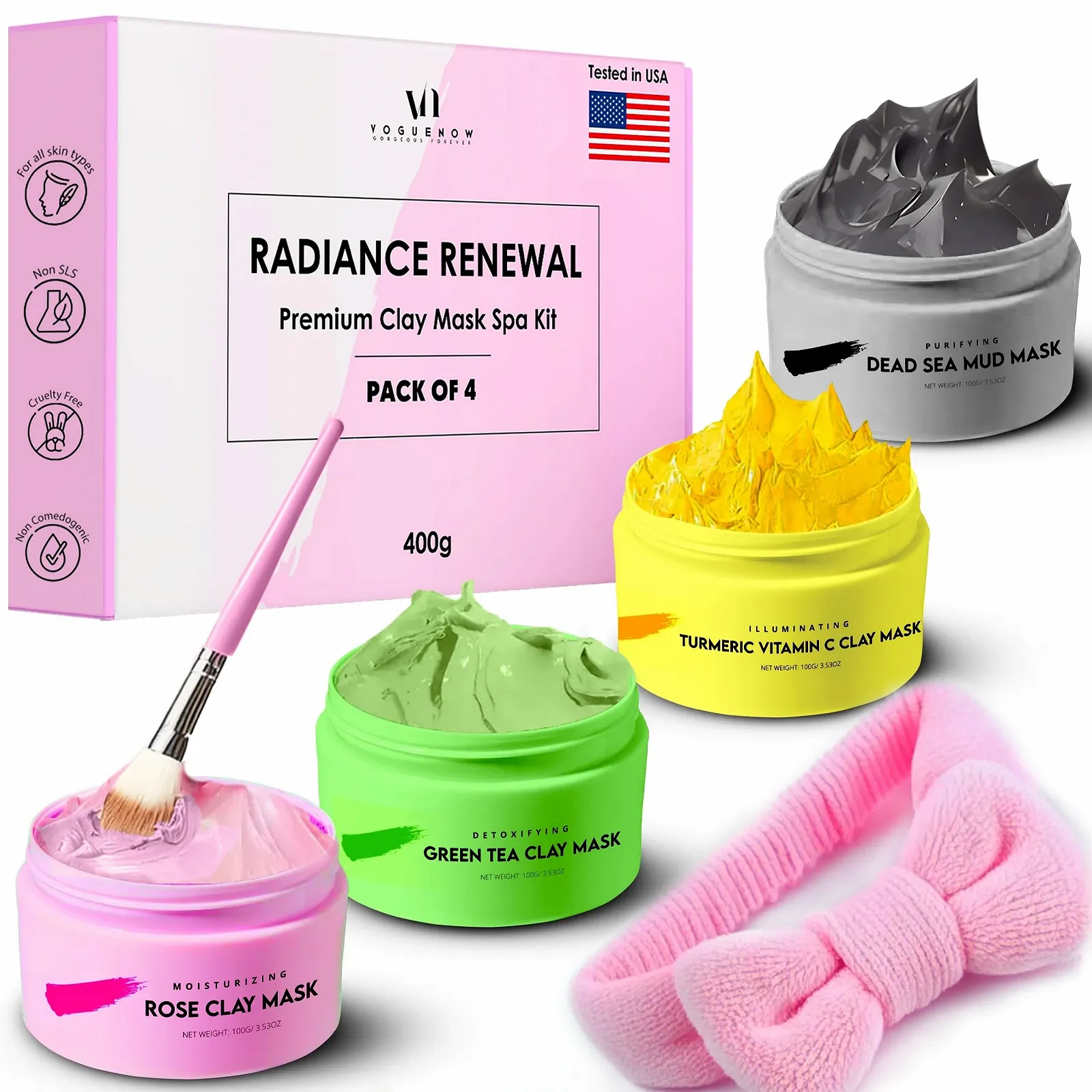 Набір глиняних масок для обличчя Green Tea Clay Mask для глибокого очищення та зменшення чорних цяток (4 x 100 г), фото №1