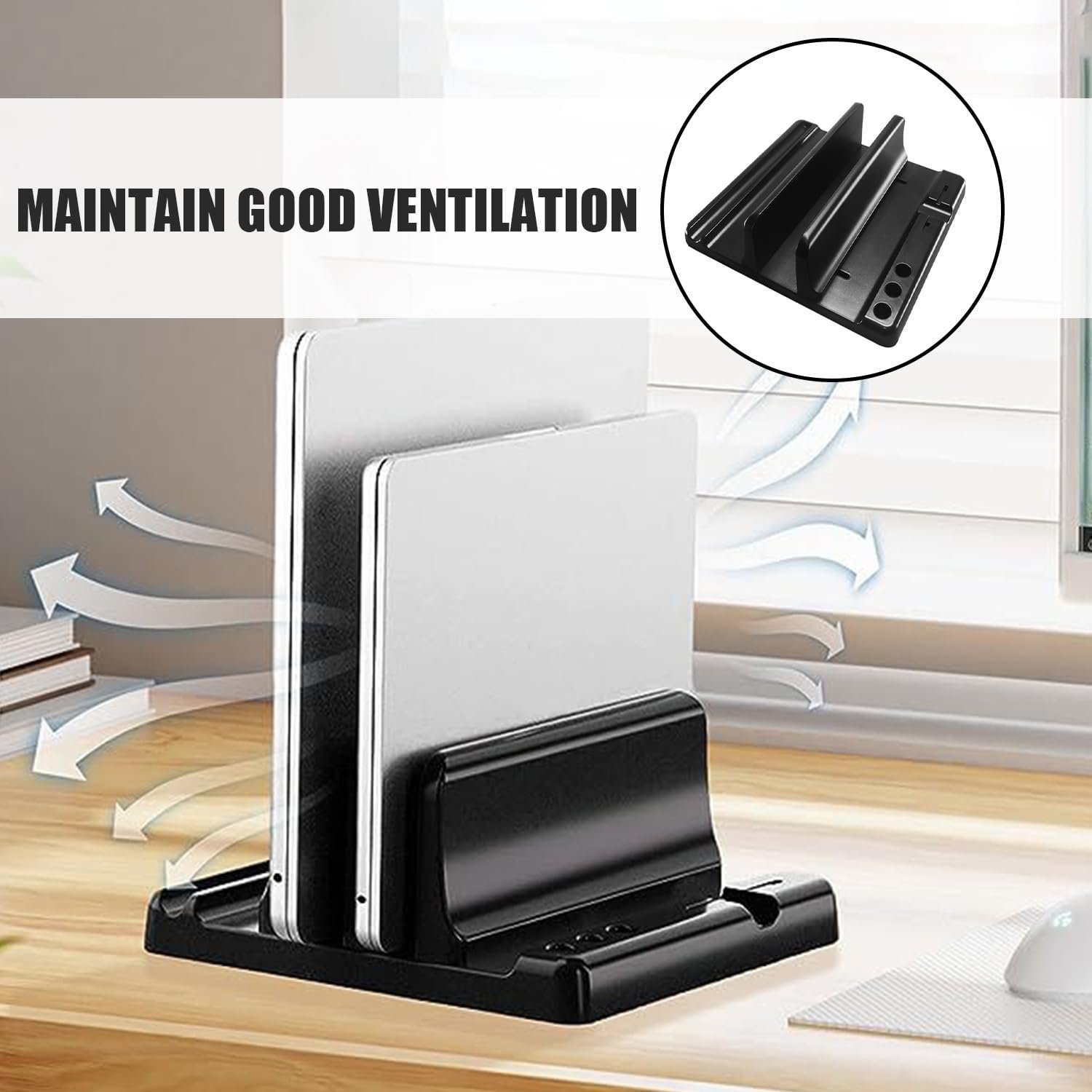 Подставка для ноутбука вертикальная одинарная регулируемая 1 слот База для ноутбука портативная подставка для ноутбука стойка для хранения на столе черная, фото №4