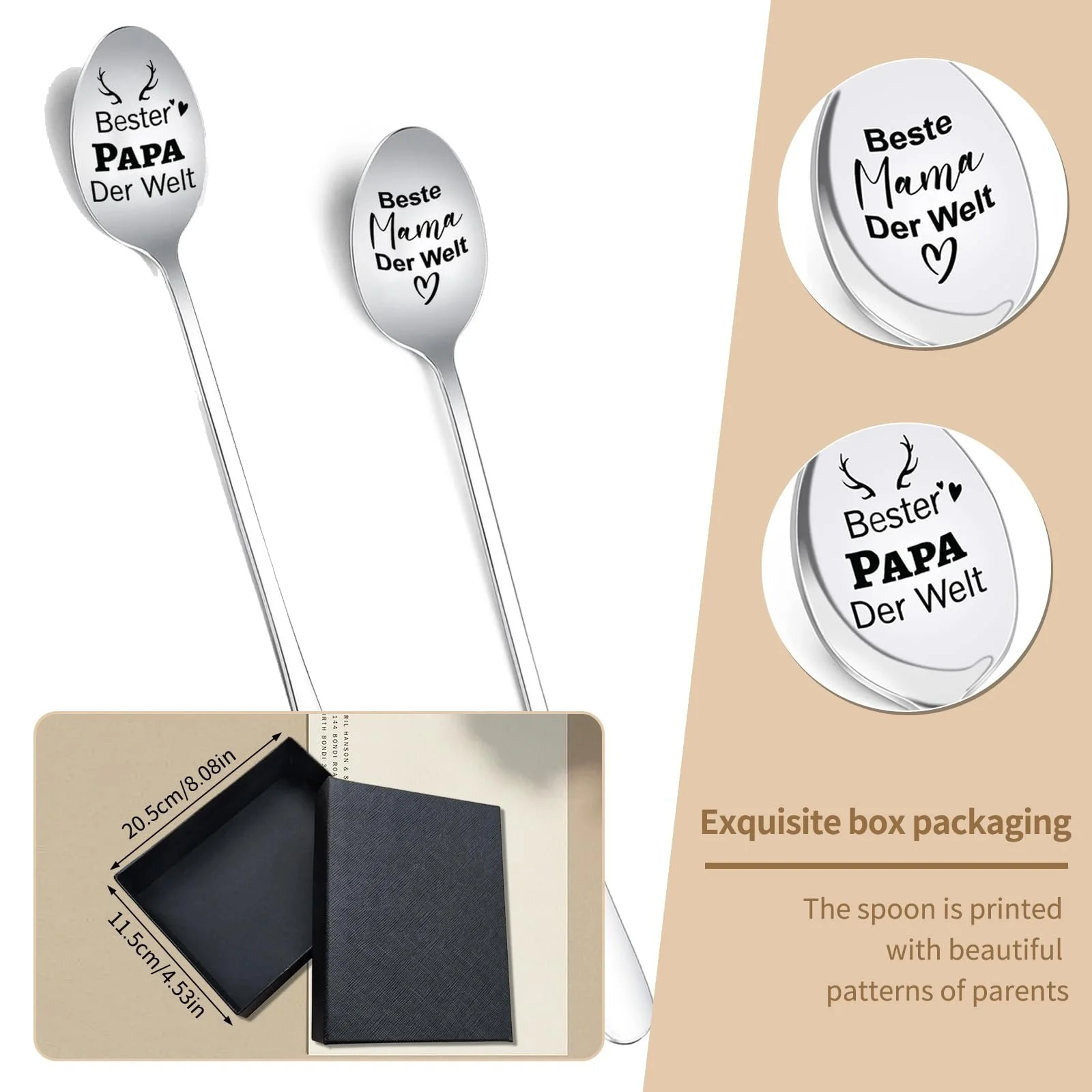 Ложка для кави, набір з 2 дерев'яних підставок, найкращим мамі і татові у світі, фото №3