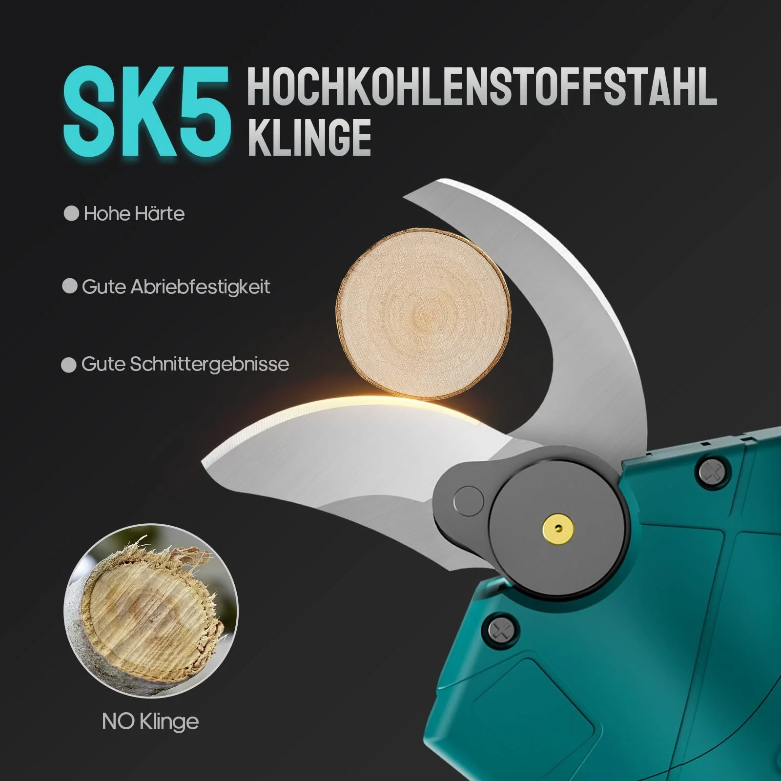 Електричний секатор Geevorks 20 V, акумуляторний з сумкою для перенесення, 2 x 2000 mAh акумулятори та зарядний пристрій, запобіжний вимикач, садові ножиці з м’якою ручкою, діаметр різання 15-30 мм, фото №3