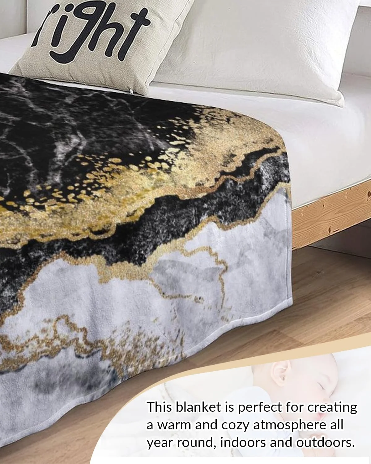 Одеяло Highdi 3D Мягкое Пушистое Теплое Осеннее Зимнее Теплое Одеяло Детское Одеяло Пушистое Одеяло для Дивана Флисовое Одеяло как Покрывало Одеяло для Кровати (150 x 200 см, Черное Золото), фото №6