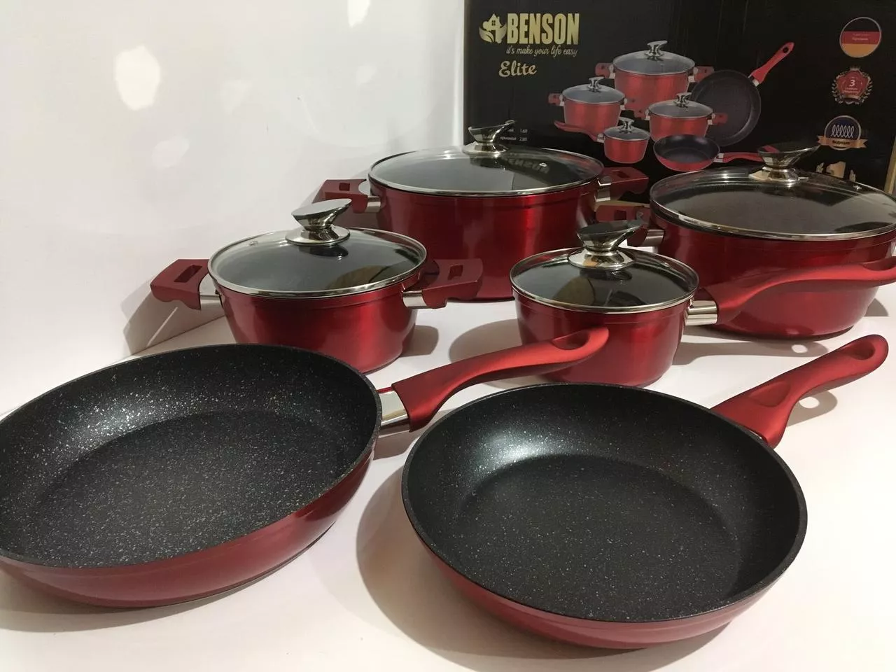 Набор посуды с мраморным покрытием Benson BN-335 10 предметов Красный par_BN 335, фото №8 Набор посуды с мраморным покрытием Benson BN-335 10 предметов Красный par_BN 335, фото №8