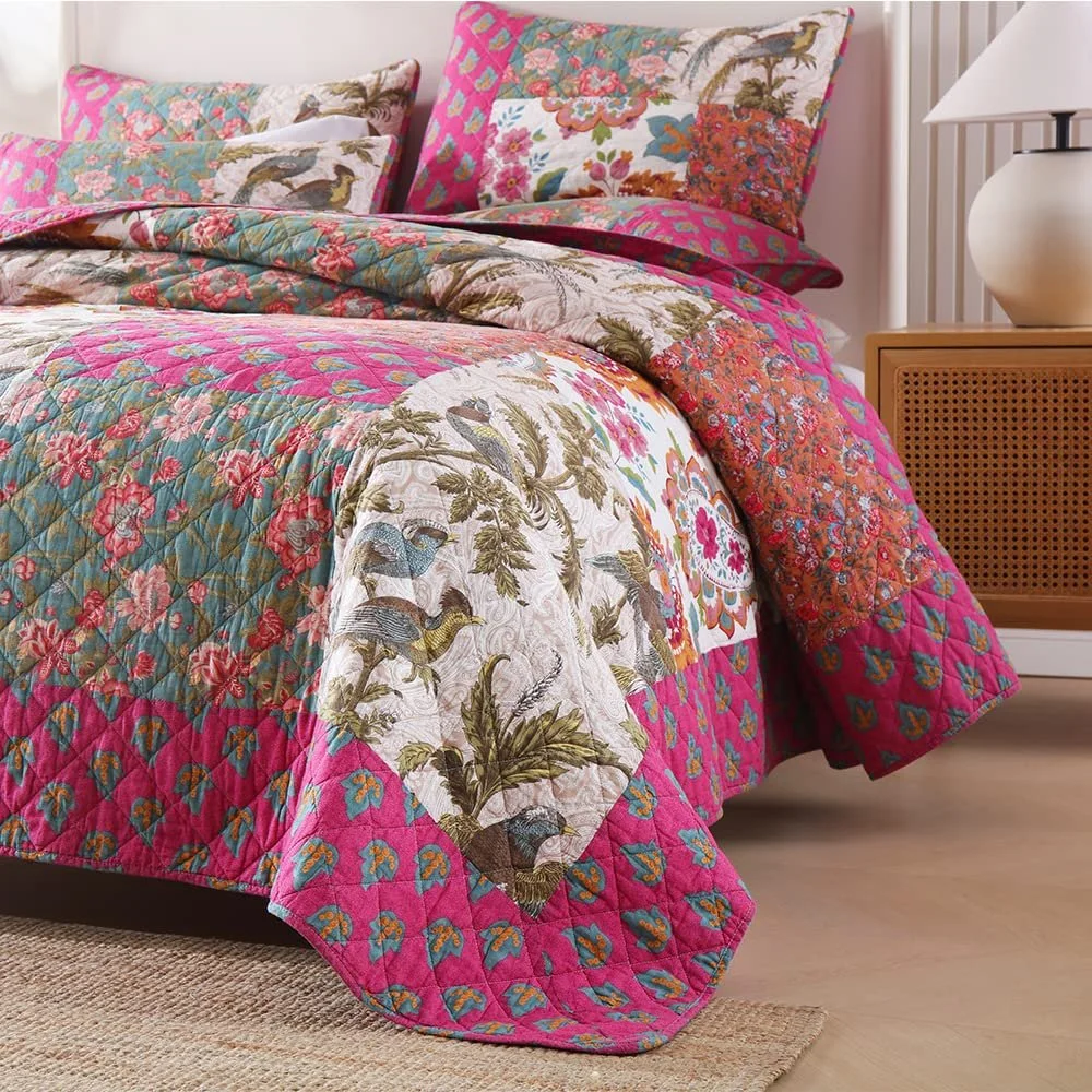 Покрывало VISIMISI 240 x 260 см, комплект постельного белья 250 x 270 см, хлопковое одеяло с 2 наволочками, лоскутный стиль с цветочным узором, цветное покрывало в стиле пейсли, стеганое для двуспальной кровати, фото №3