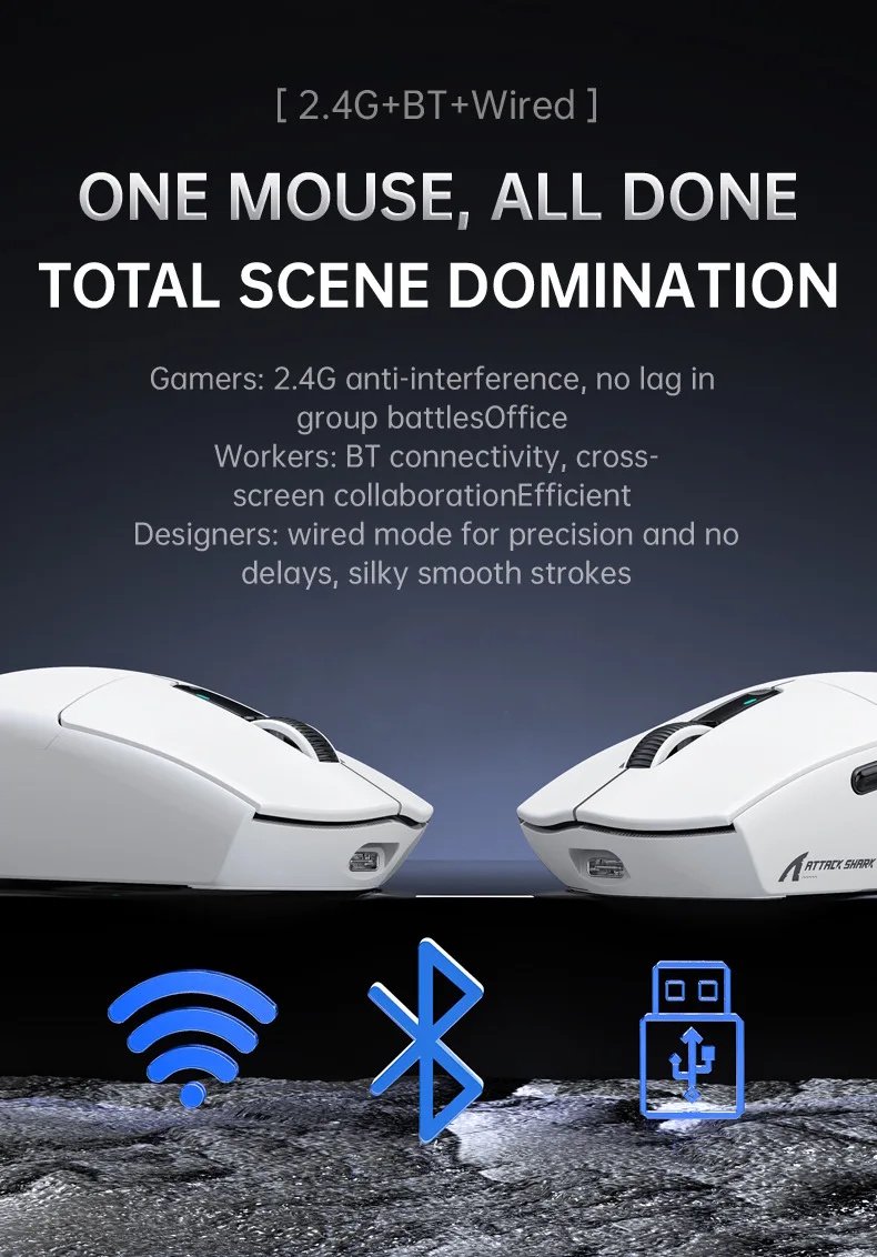 Миша Attack Shark G3 White 25000DPI PAM3311 Wireless Bluetooth, фото №11