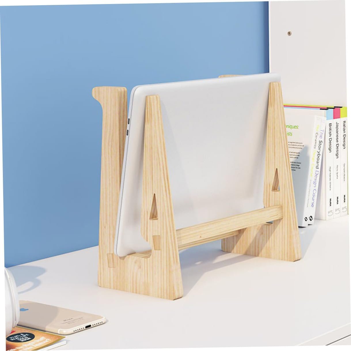 Эргономичная Подставка для ноутбука из массива дерева, нескользящая и стабильная, регулируемая для ноутбуков для стола, офиса, дома и использования, фото №9